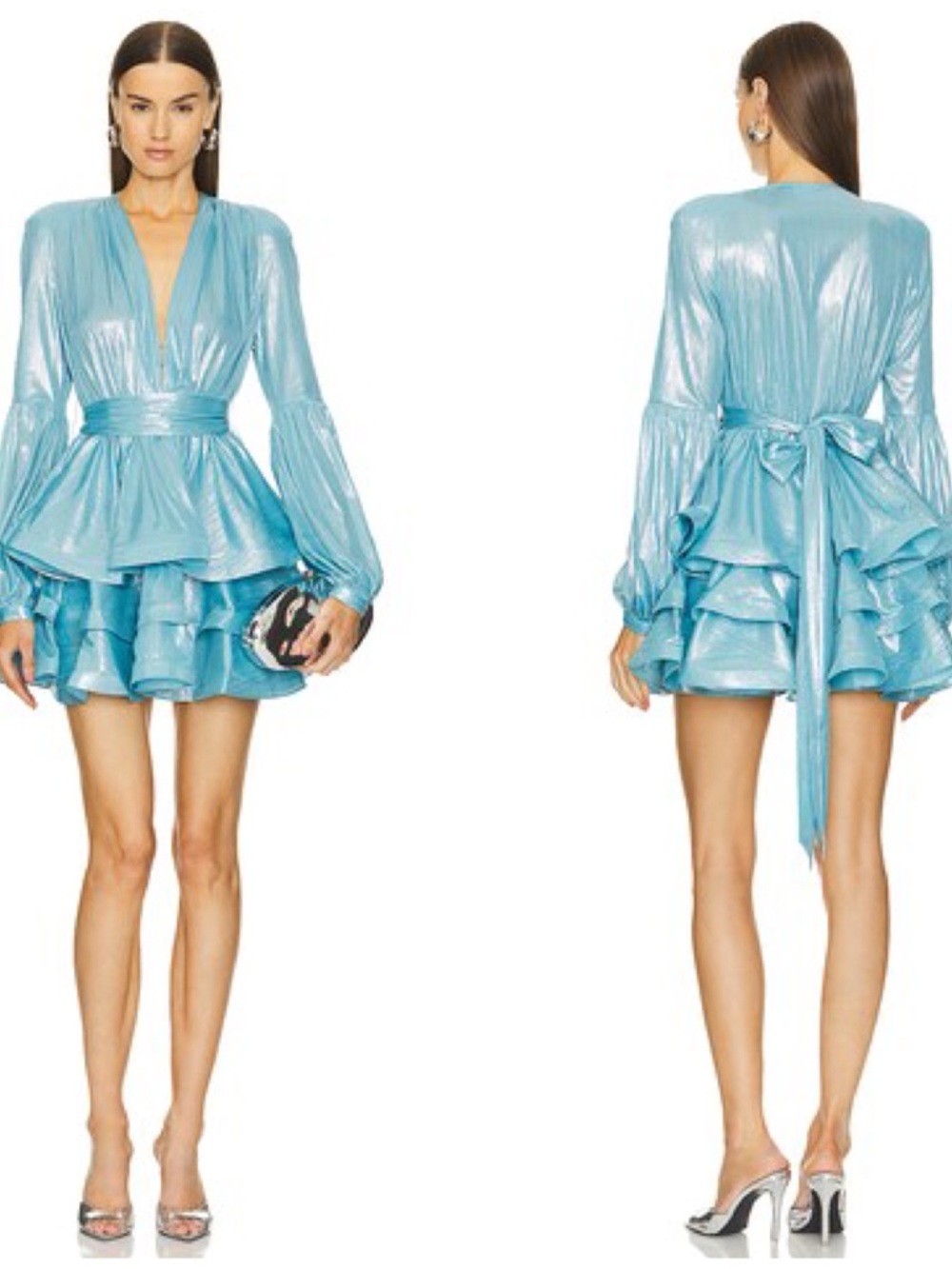 Bronx and Banco Metallic Sky-Blue Ruffle Mini Dress